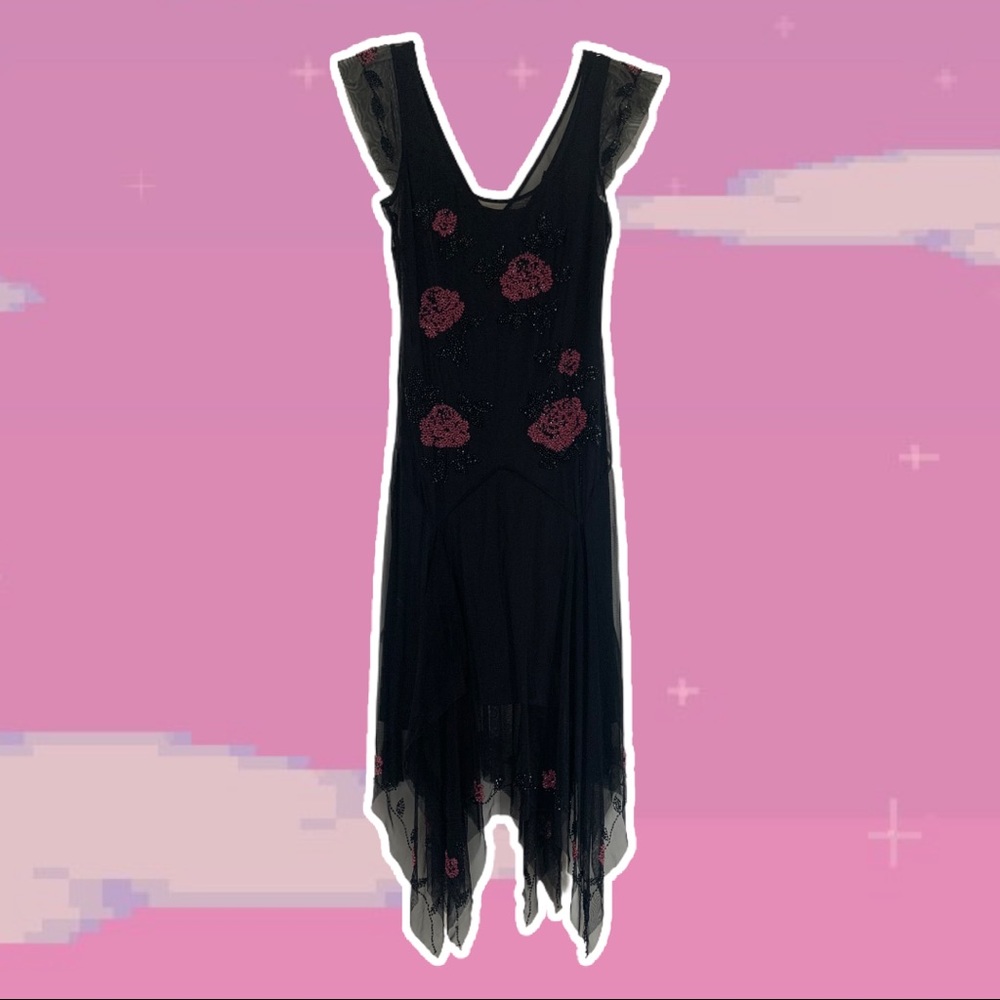 Vintage Y2K Black Beaded Formal Dress